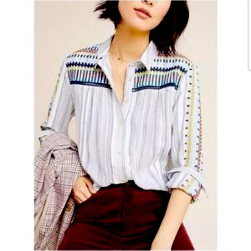 Anthropologie Pilcro & The Letterpress Embroidered Button Front Shirt